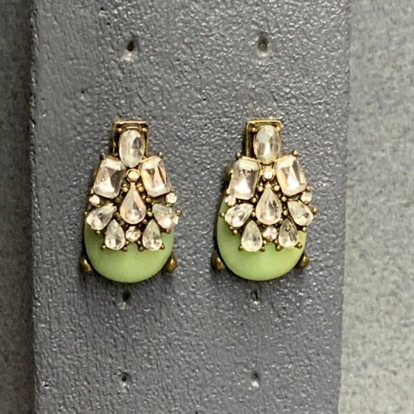 Baublebar Anthropologie Seastone Earrings Teardrop Rhinestone Mint Green Gold - Picture 1 of 4